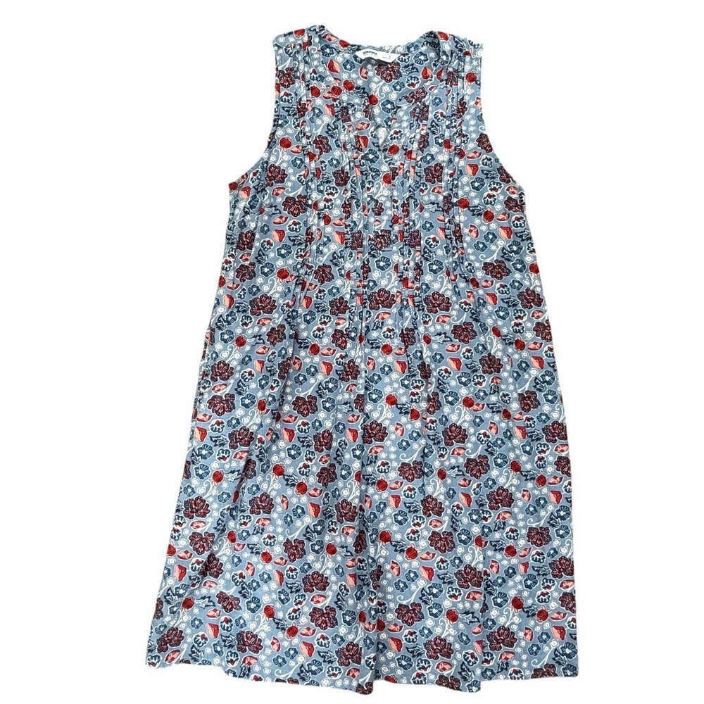 Sonoma Blur Floral Dress S Linen Blend Pintuck Pocket Medium Tradwife Minimalist